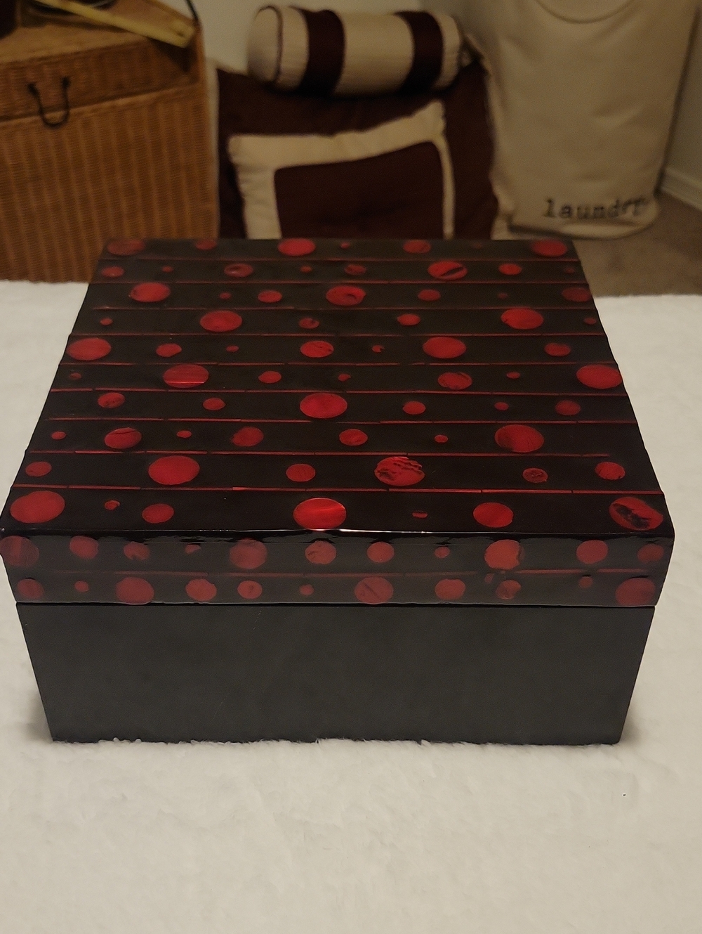 Decorative Black Gift Box with Red Polka Dot Lid - Home Party Supplies